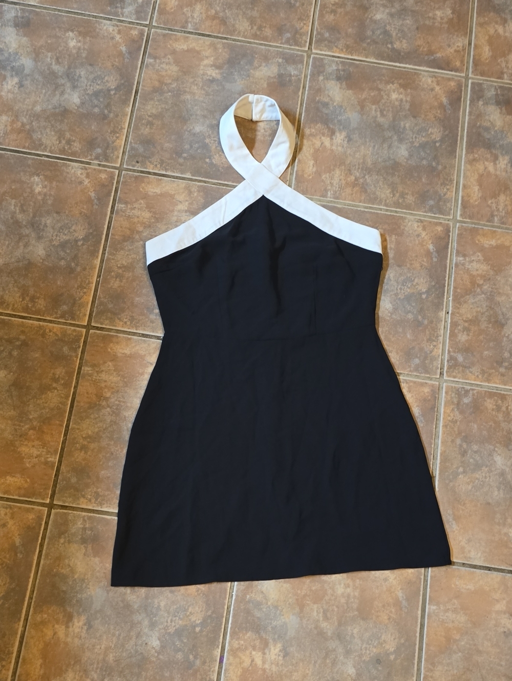 superdown Black Halter Mini Dress with White Trim